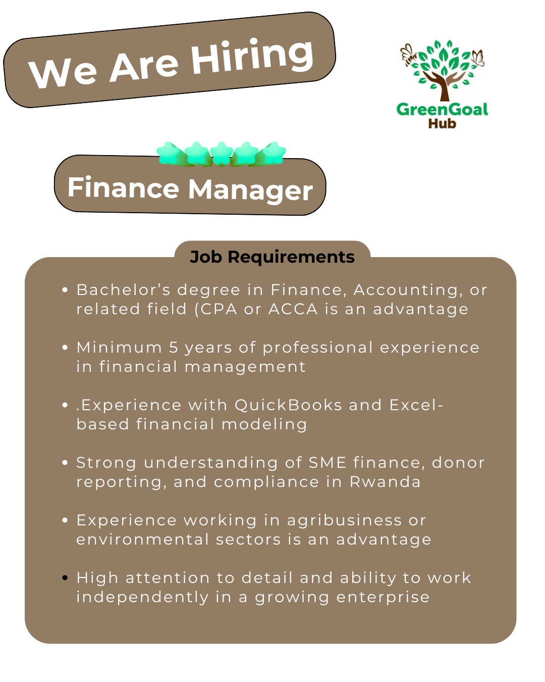 Join our team as Finance Manager – GreenGoal Hub